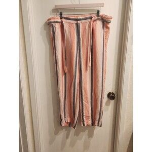 Loft SizeMedium Linen Blend Striped Tie Waist Wide‎ Leg Pocket Pants Coastel